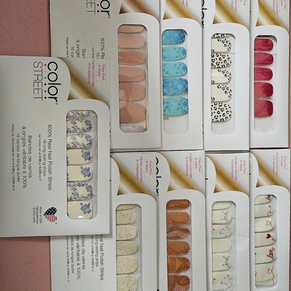 Color Street Nail Strips Lot of 9 – Mixed Designs Real Nail Polish Strips New